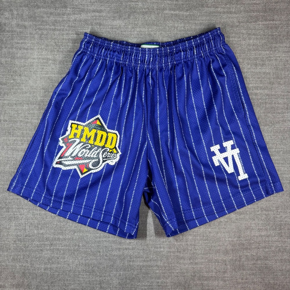 HMDD World Series Mesh Shorts Blue Pinstripe LA Graphic Mens Large Made in USA